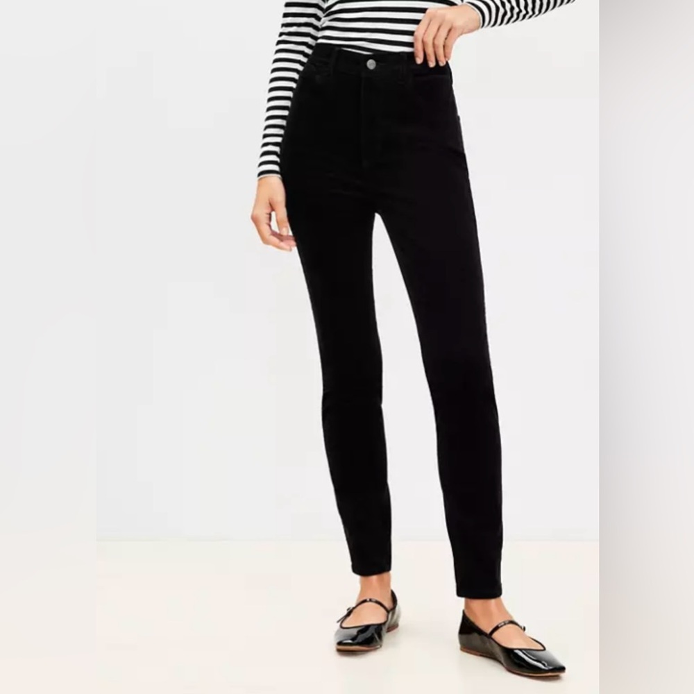 LOFT Black Corduroy Curvy High Waist Slinny Pants - Picture 2 of 10